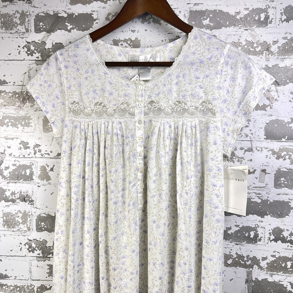 Eileen West Petal Soft Pima Cotton Jersey Nightgown Sz S Lavender Floral Waltz